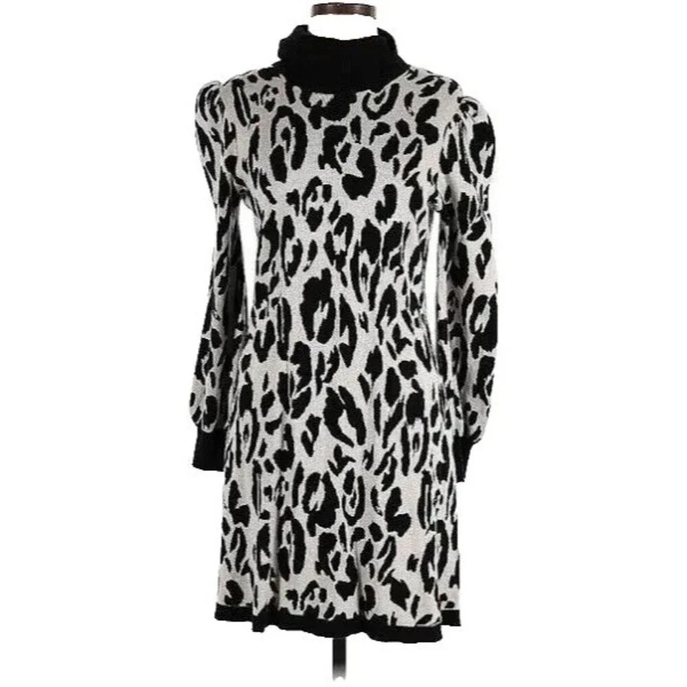 Who What Wear Sweater Dress Womens Xsmall Leopard Beige Animal Print Winter NWOT